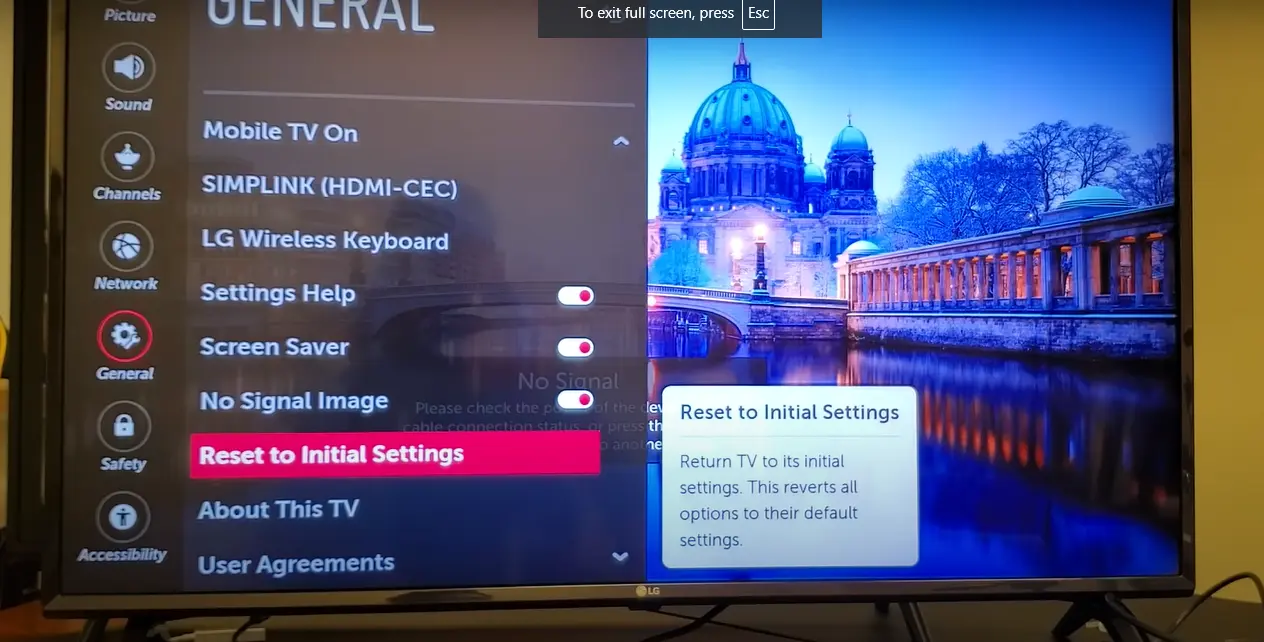 factory reset LG TV