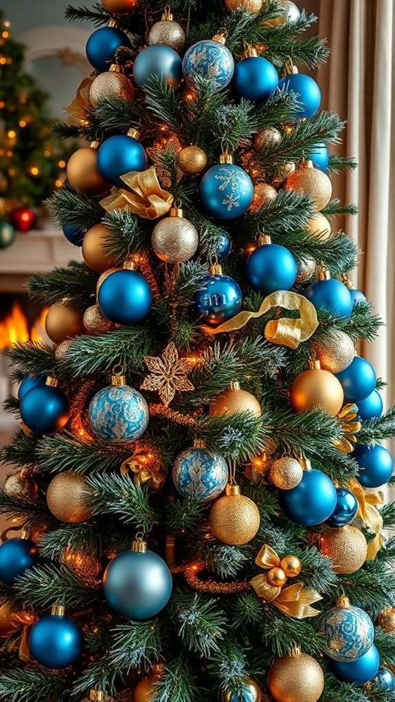 blue and gold ornaments