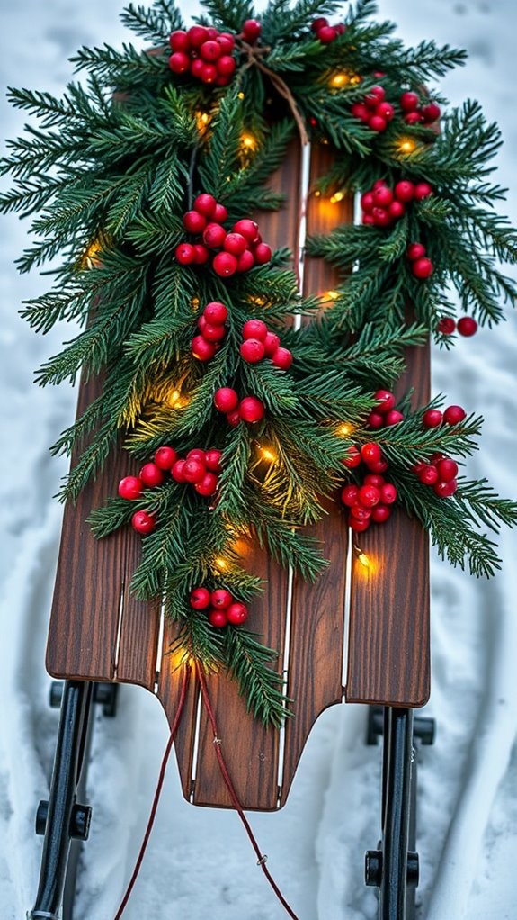 charming sled with greenery