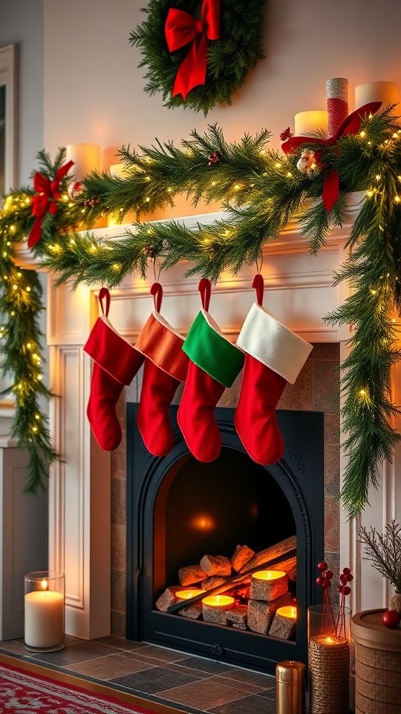 cheerful stockings mantel decor