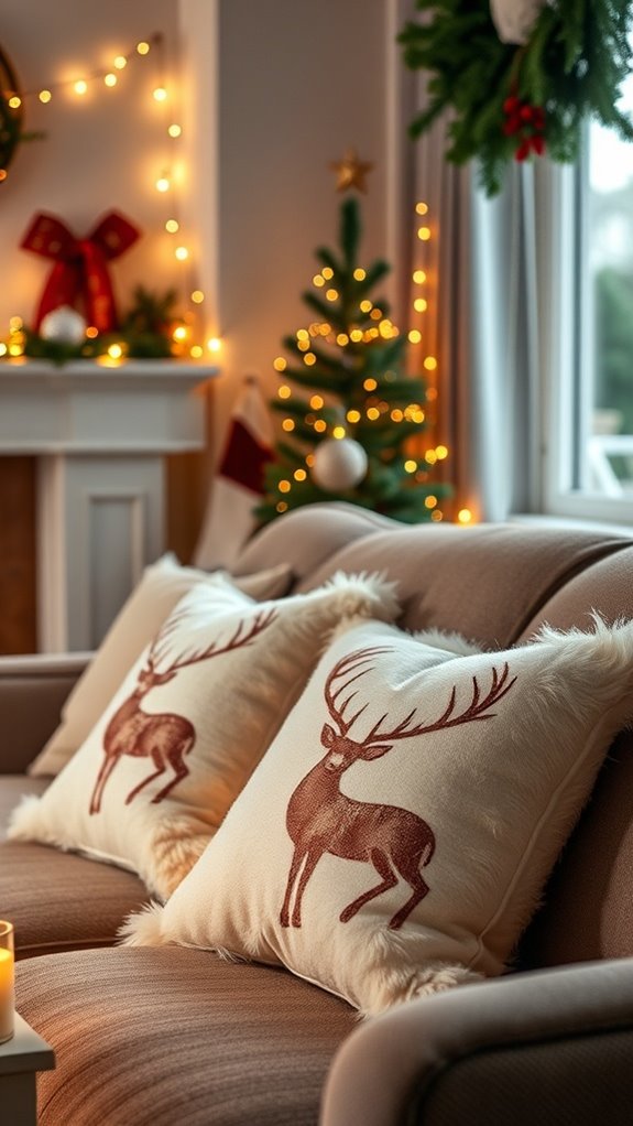 cozy deer themed throw pillows