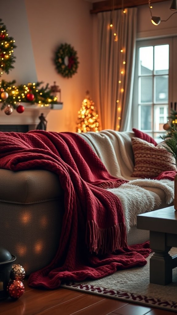 cozy festive blanket layering