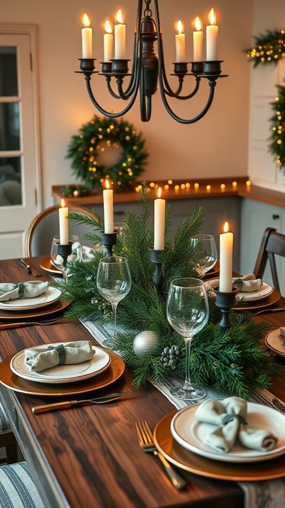 cozy green white table setting