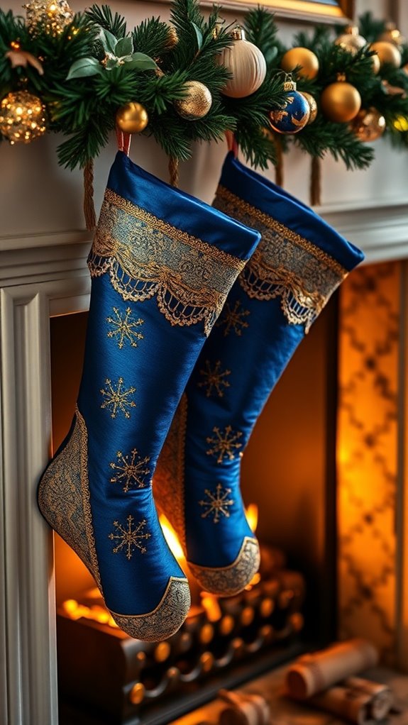 festive blue and gold stockings