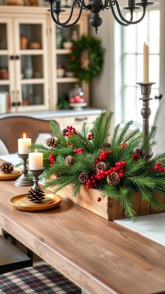 festive centerpiece with greens