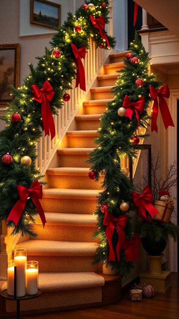 festive garland staircase decoration