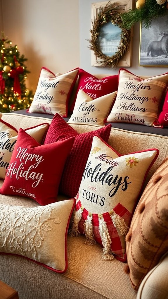festive pillows cheerful quotes