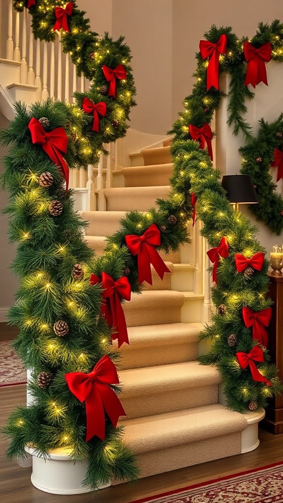 festive staircase garland decor