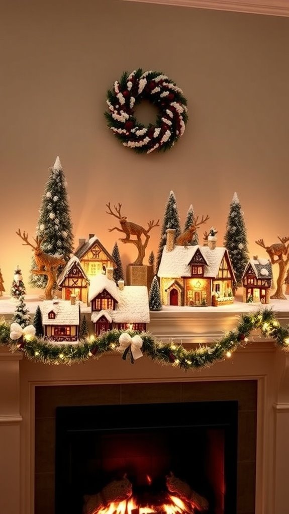 festive village mantel display