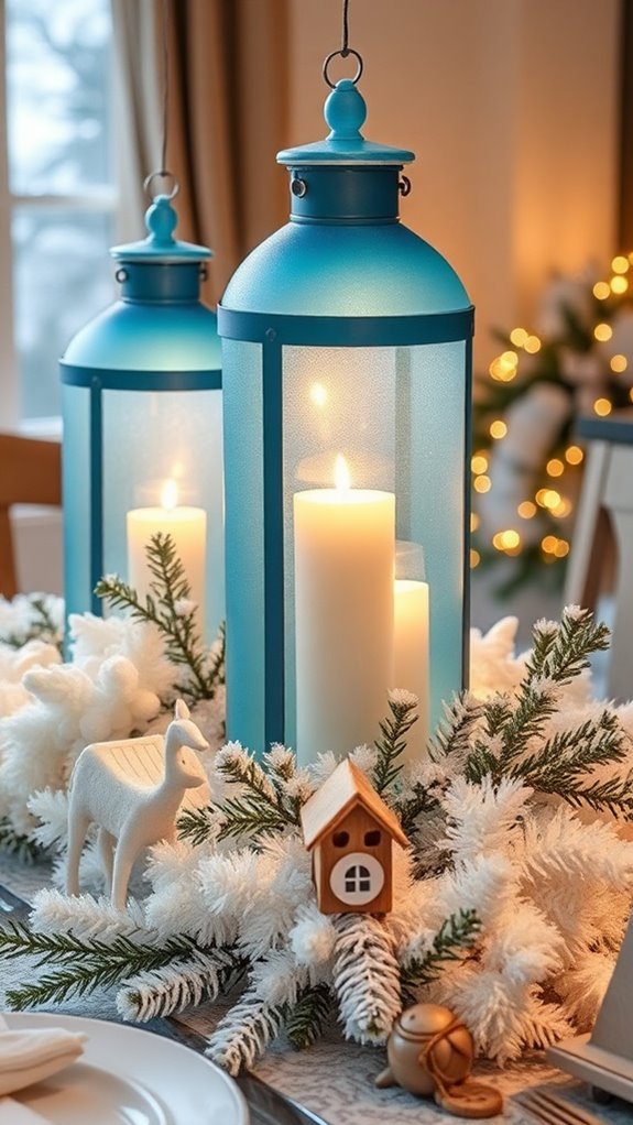 frosted blue lanterns glow