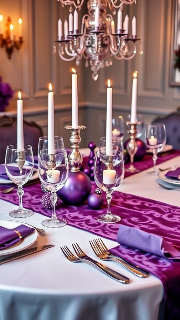 purple themed festive table setting