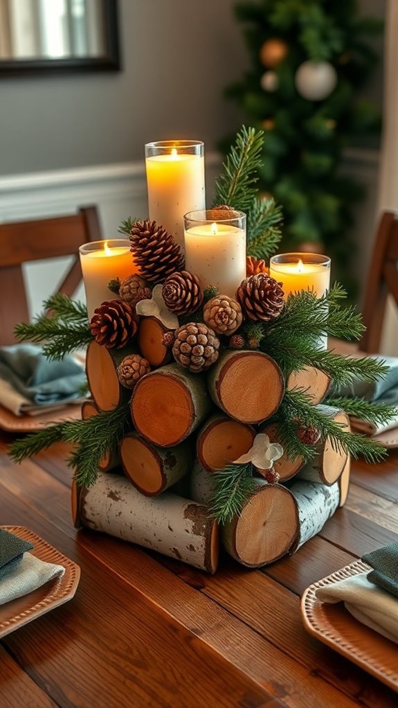 rustic birch log centerpiece