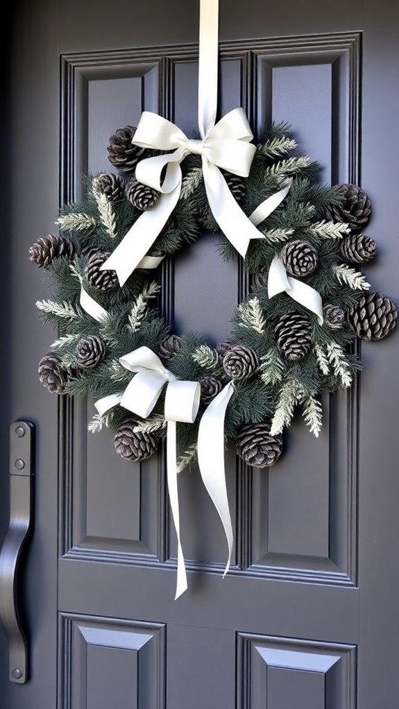 striking monochrome front door wreaths