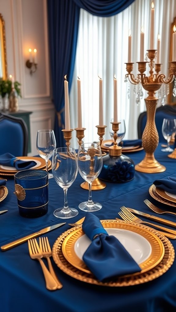 stylish blue and gold table settings