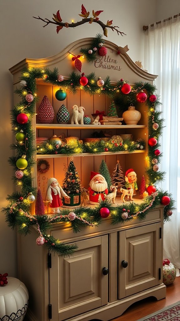 whimsical christmas hutch decor