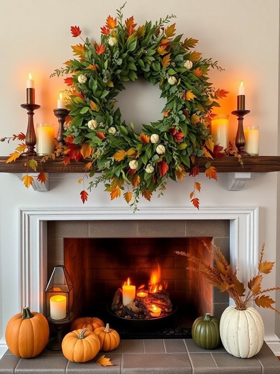 autumn wreath mantel decor