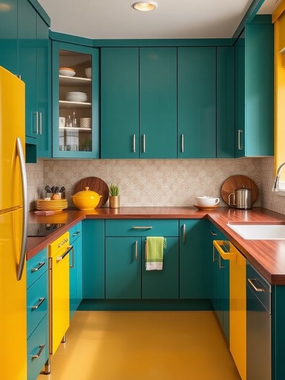 bold colorful mid century kitchens
