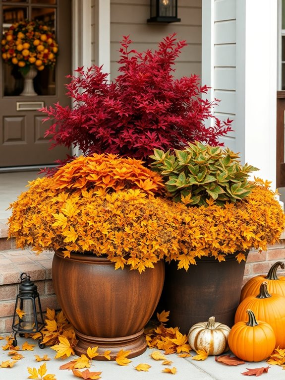 colorful fall planter arrangements