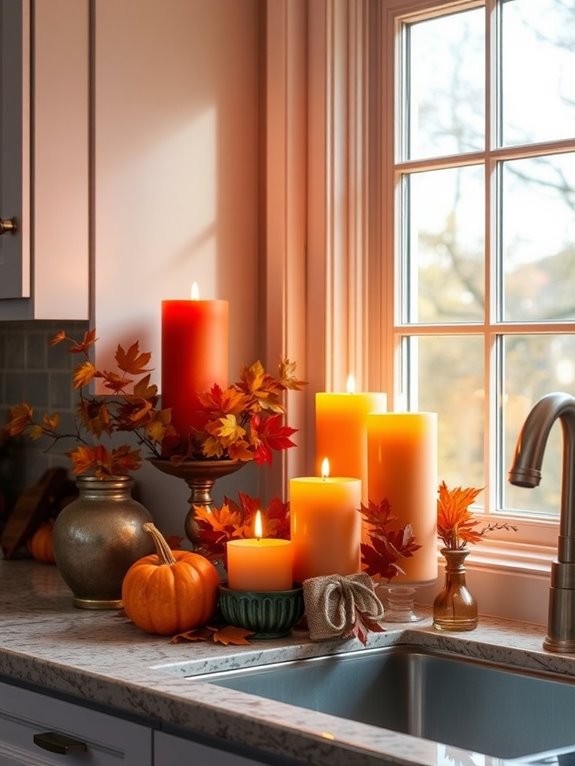 cozy autumn themed candle display