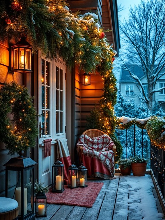 cozy balcony fairy lights