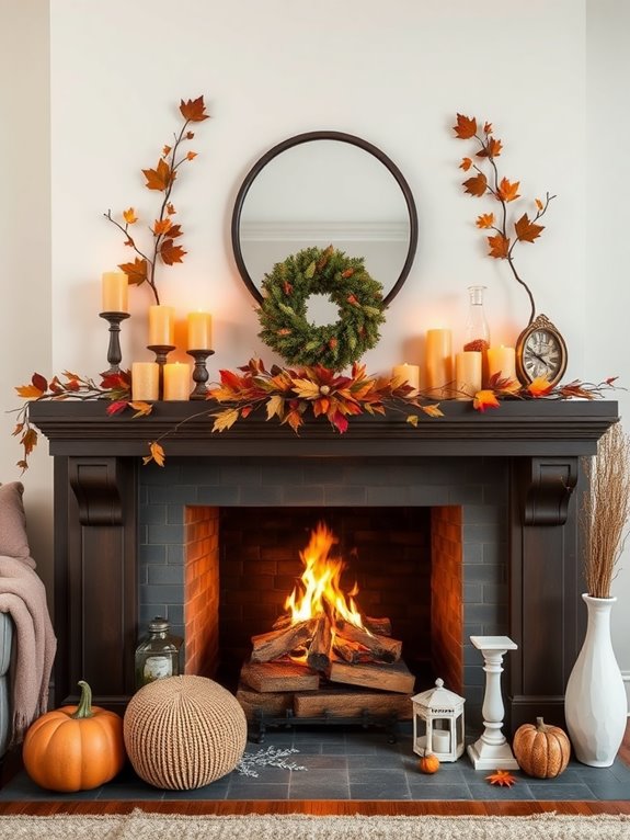 cozy fall fireplace decor