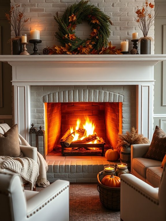 cozy fireplace mantel display