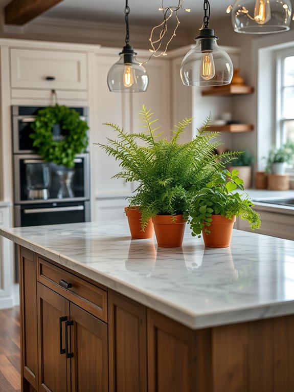 cozy kitchen island greenery