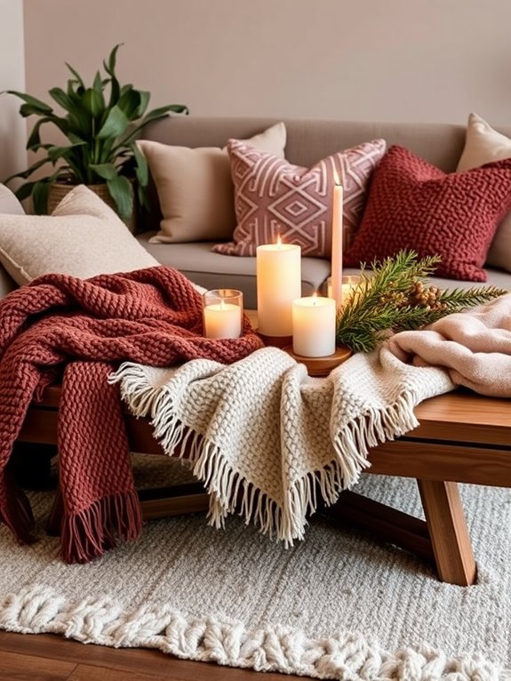 cozy layered textiles arrangement