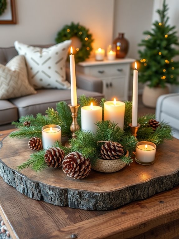 cozy pinecone evergreen centerpiece