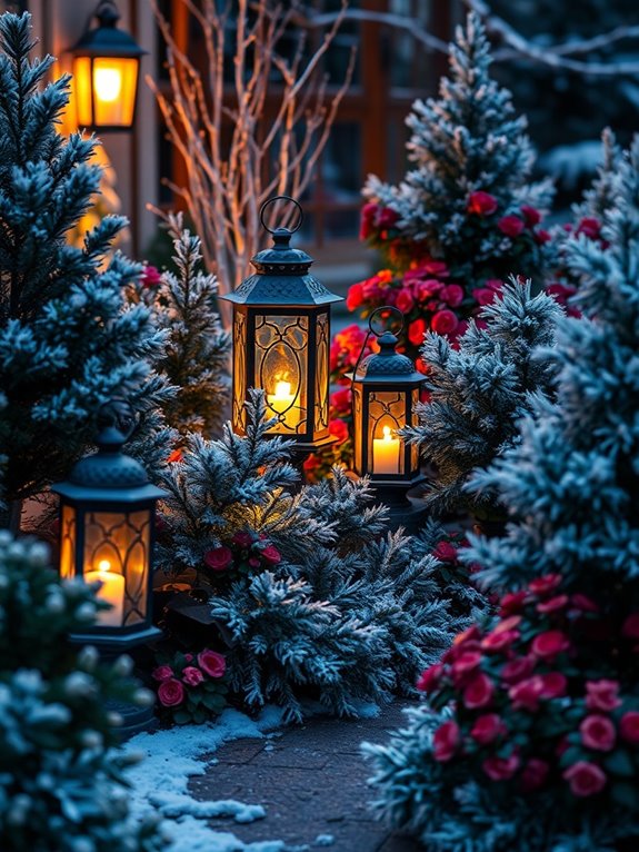 cozy winter garden lanterns