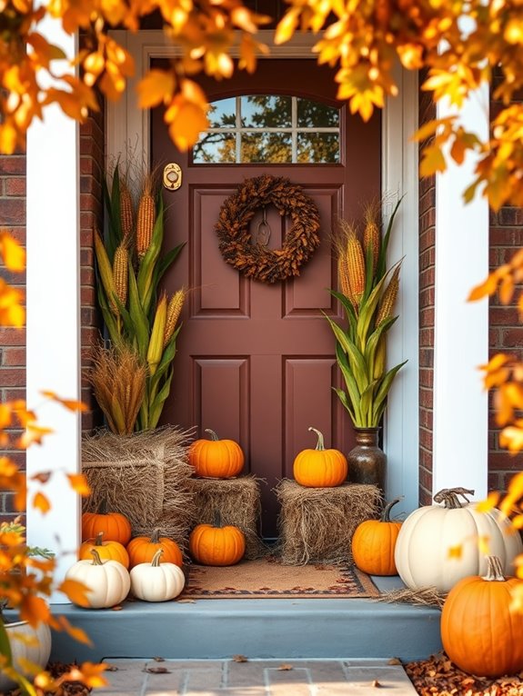 harvest decor with cornstalks
