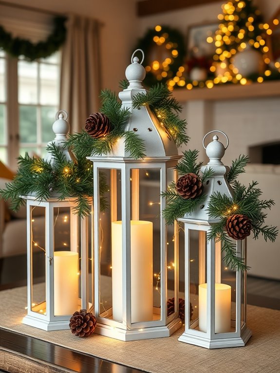 lanterns adorned with greenery