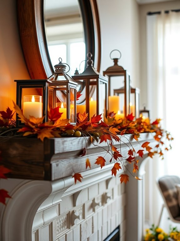 lanterns enhance mantle decor