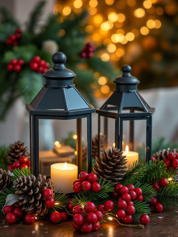 lanterns pinecones and berries