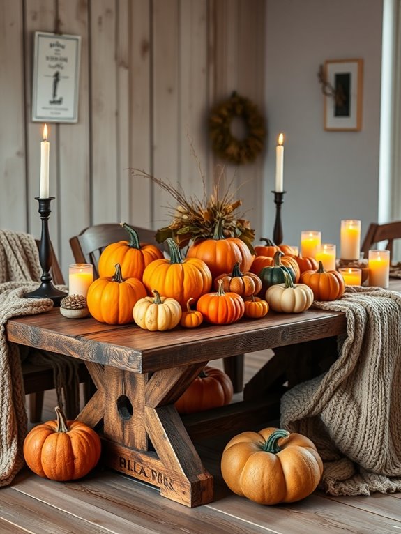 pumpkins gourds cozy decor