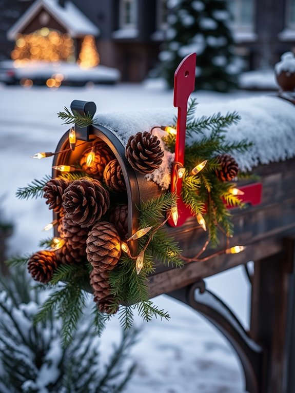 rustic pinecone mailbox decor
