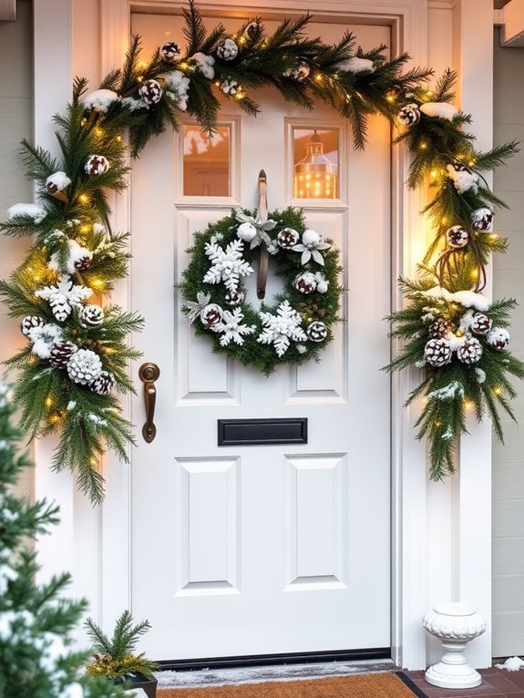 snowy pinecone door arrangement