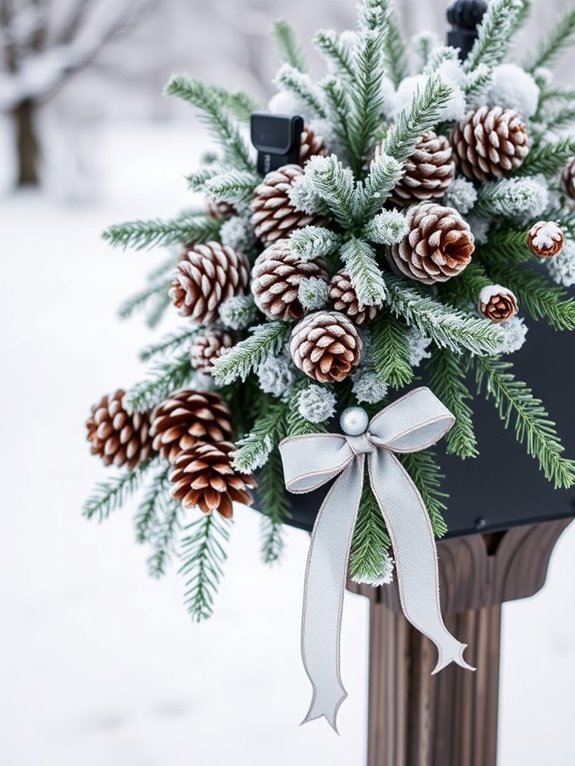 snowy pinecone mailbox decor