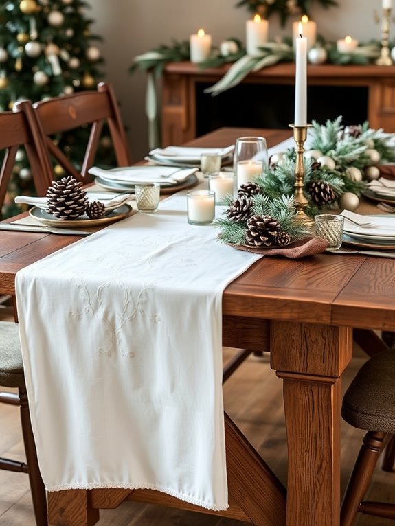 snowy white table runner